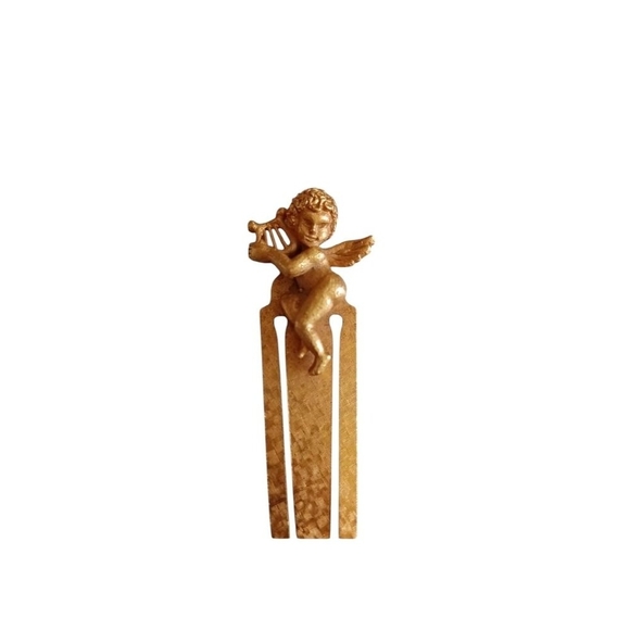 Vintage Florenza Gold Tone Metal Cherub Angel Large Bookmark Vtg Baroque Style - Picture 7 of 9